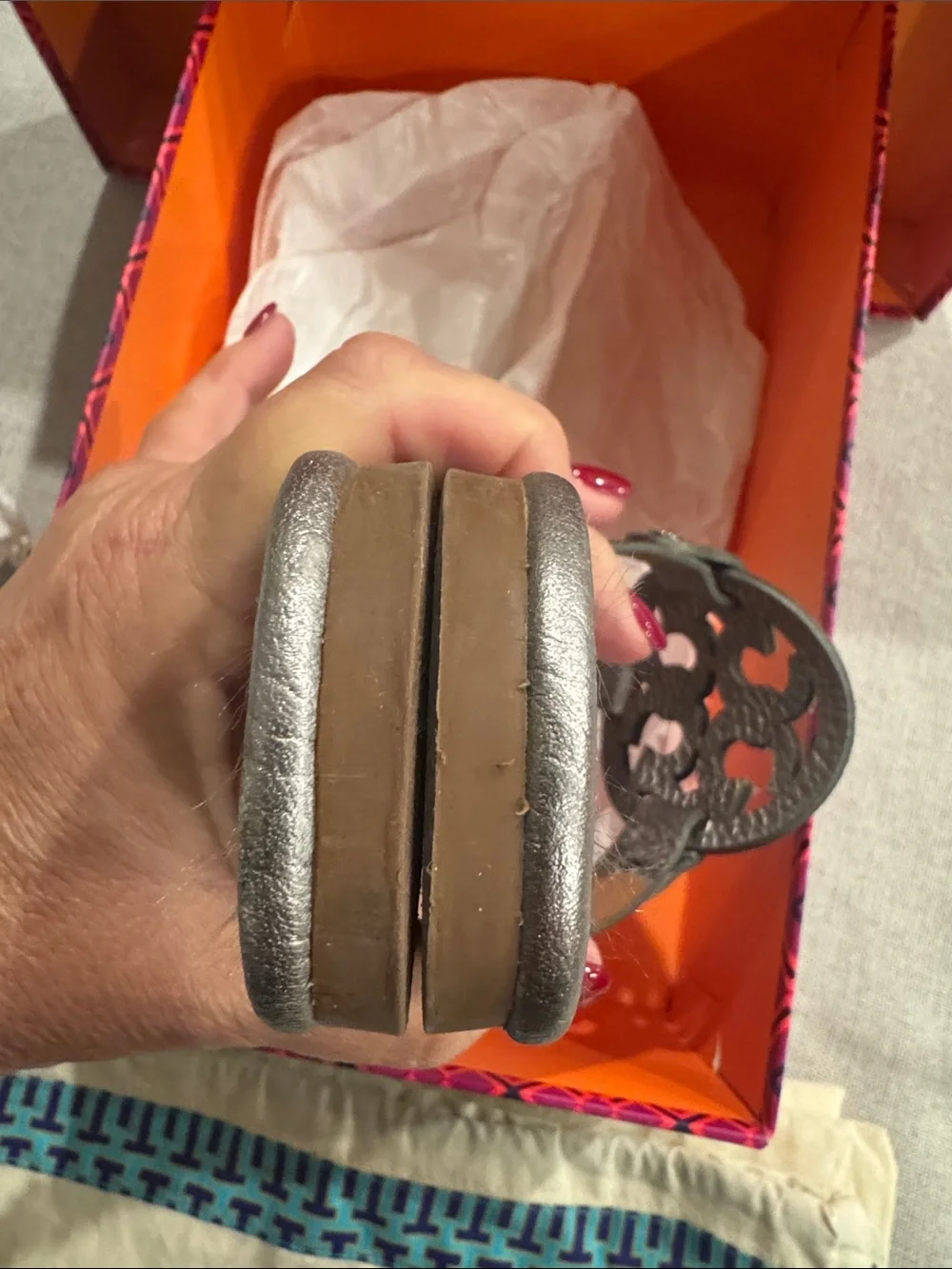 Tory Burch Metallic Pewter Miller Thong Sandals